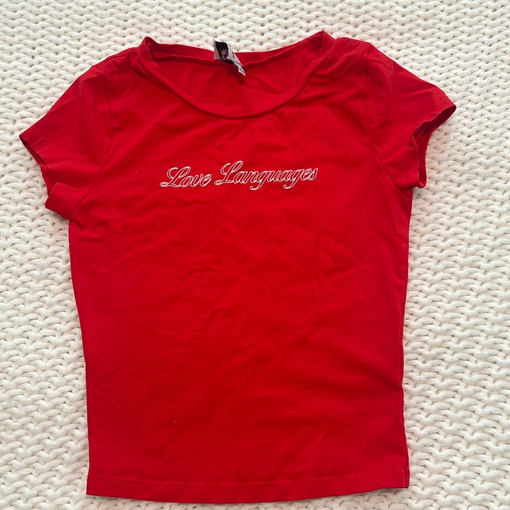 Princess Polly red “love languages” baby tee